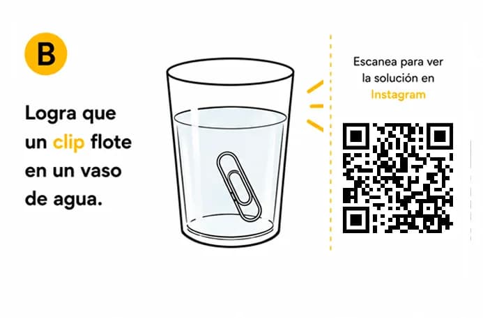 Reto: consigue que un clip flote en un vaso de agua